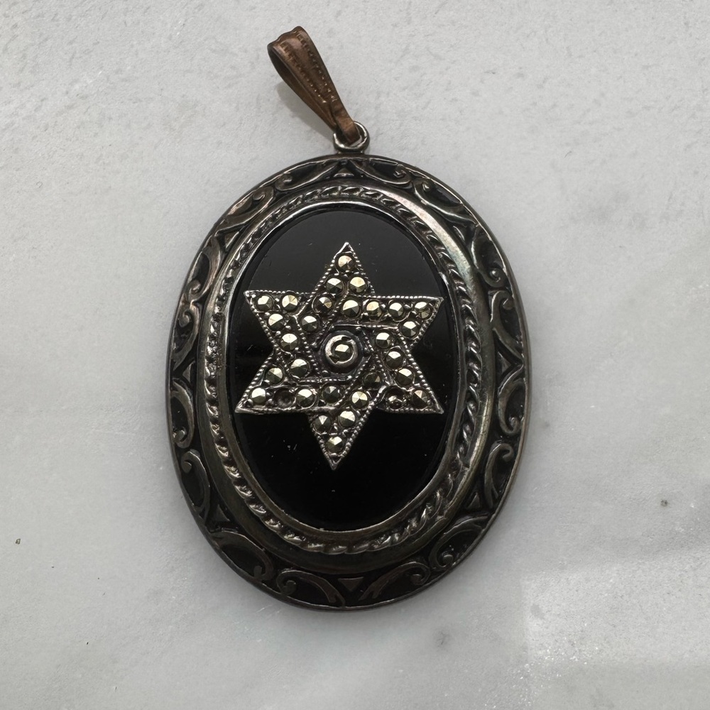 Sterling Silver Marcasite Star of David on Black Onyx pendant